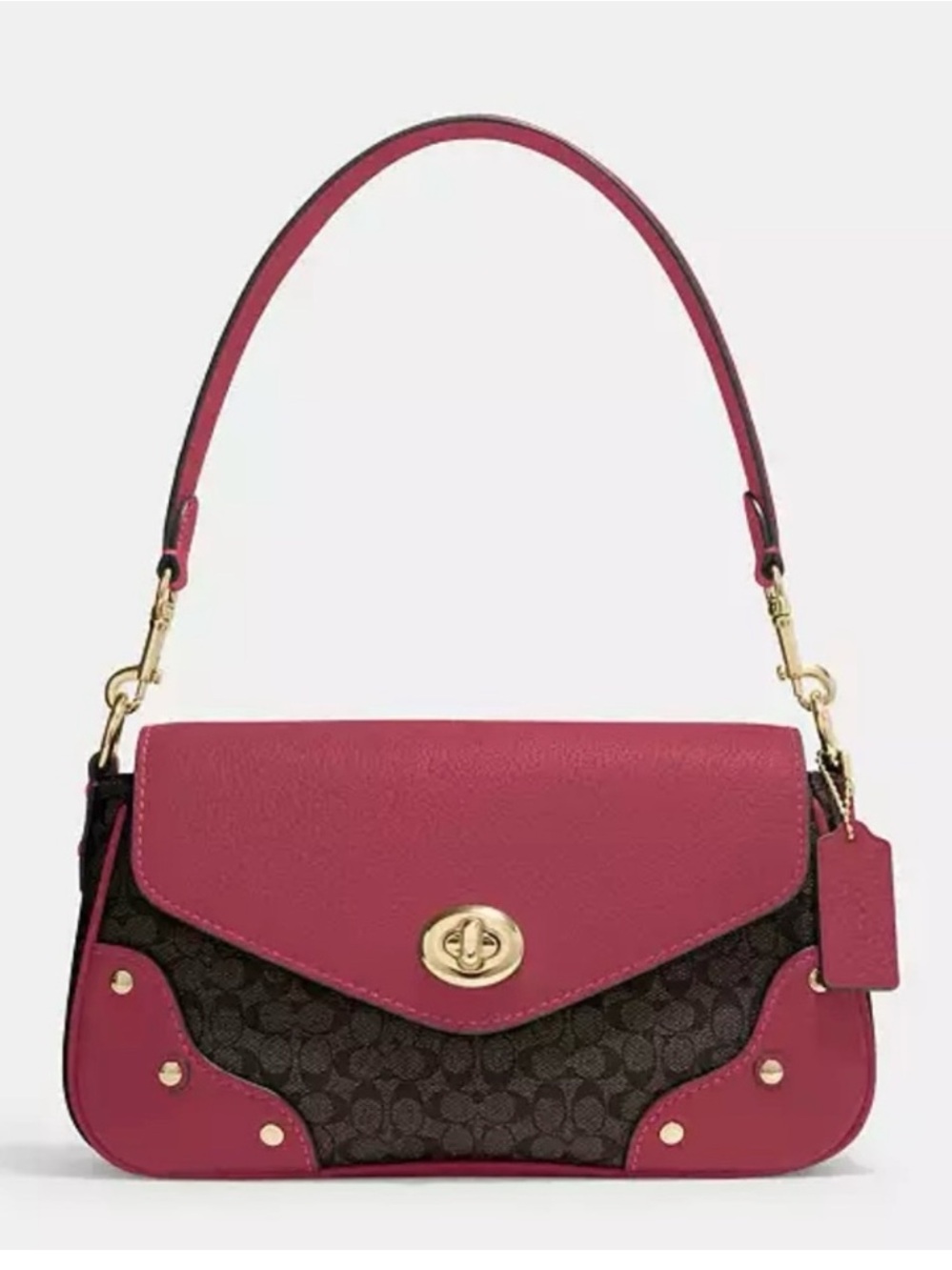 Like NEW COACH Millie Shoulder Bag Signature Leather Elegant Pink Dark Berry